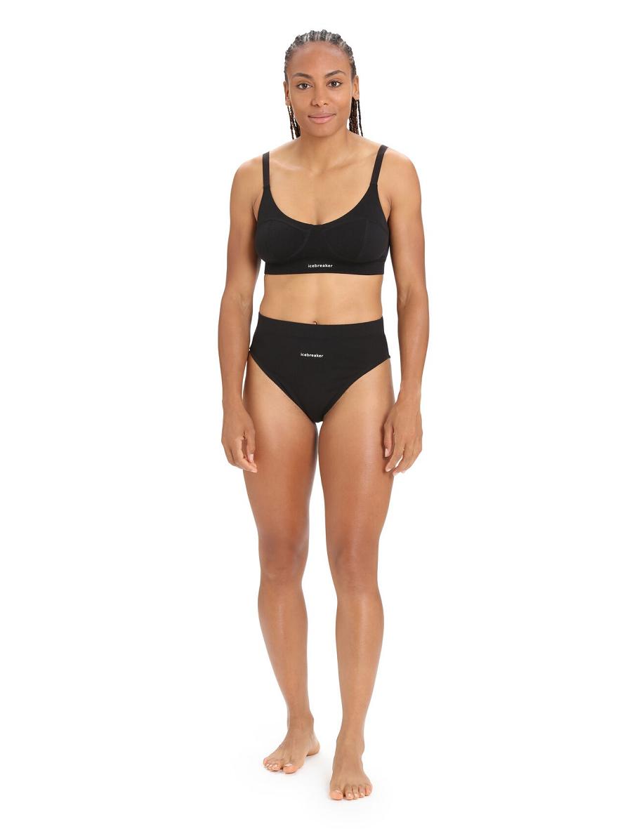 Black Icebreaker Merino Queens Clasp Bra Women's One Piece & Sets | AU 1734BEXC